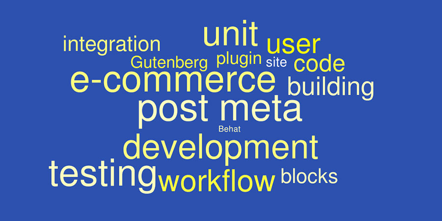 wordcloud of developer terms from the talk titles and descriptions