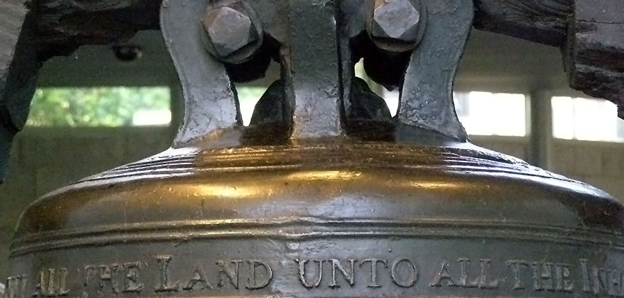 closeup of the top of the Liberty Bell