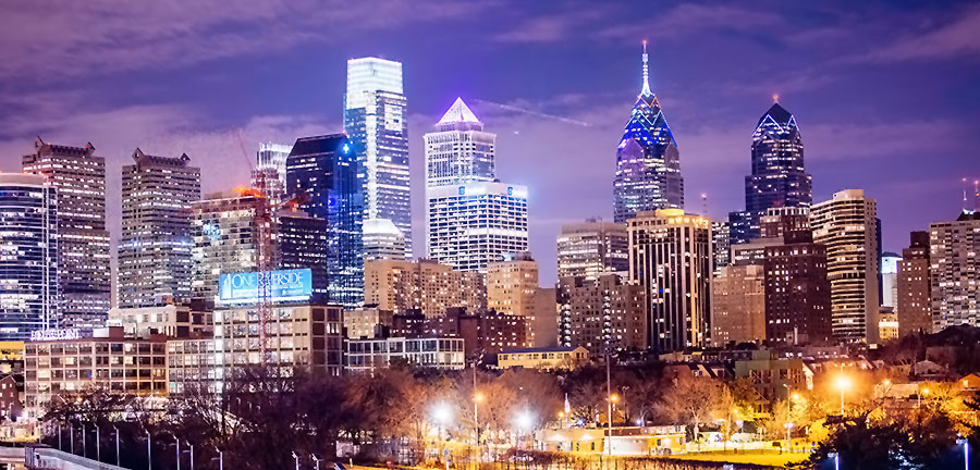 Philadelphia city skyline in the evening